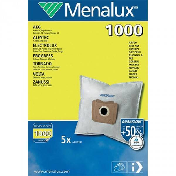 Menalux 1000, Set Sacchetti, 5 Pz.+ 1 Mf Aspirapolvere Electrolux 9001961326 Originale